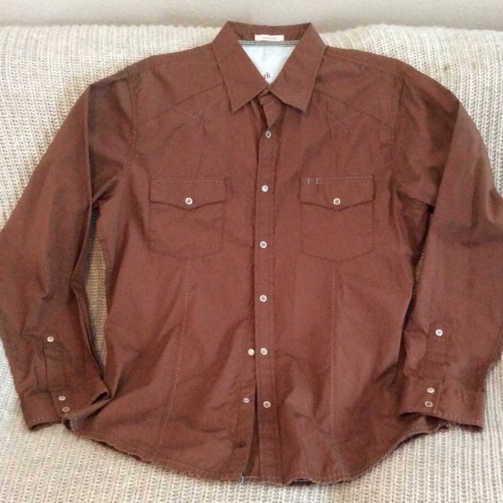 Men’s brown long rockabilly button down. XL